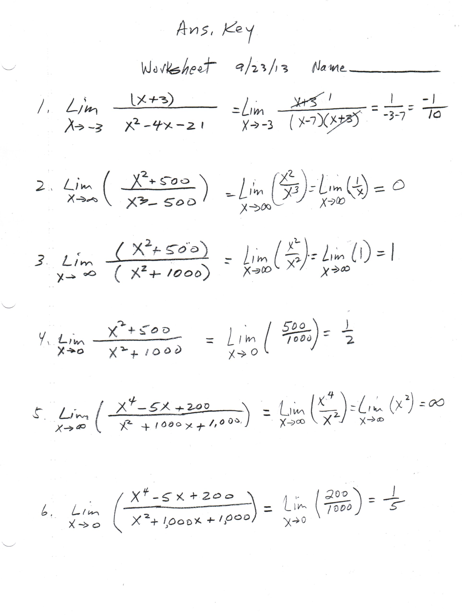 1 3 Evaluating Limits Analytically Objectives Students Will Worksheets Library