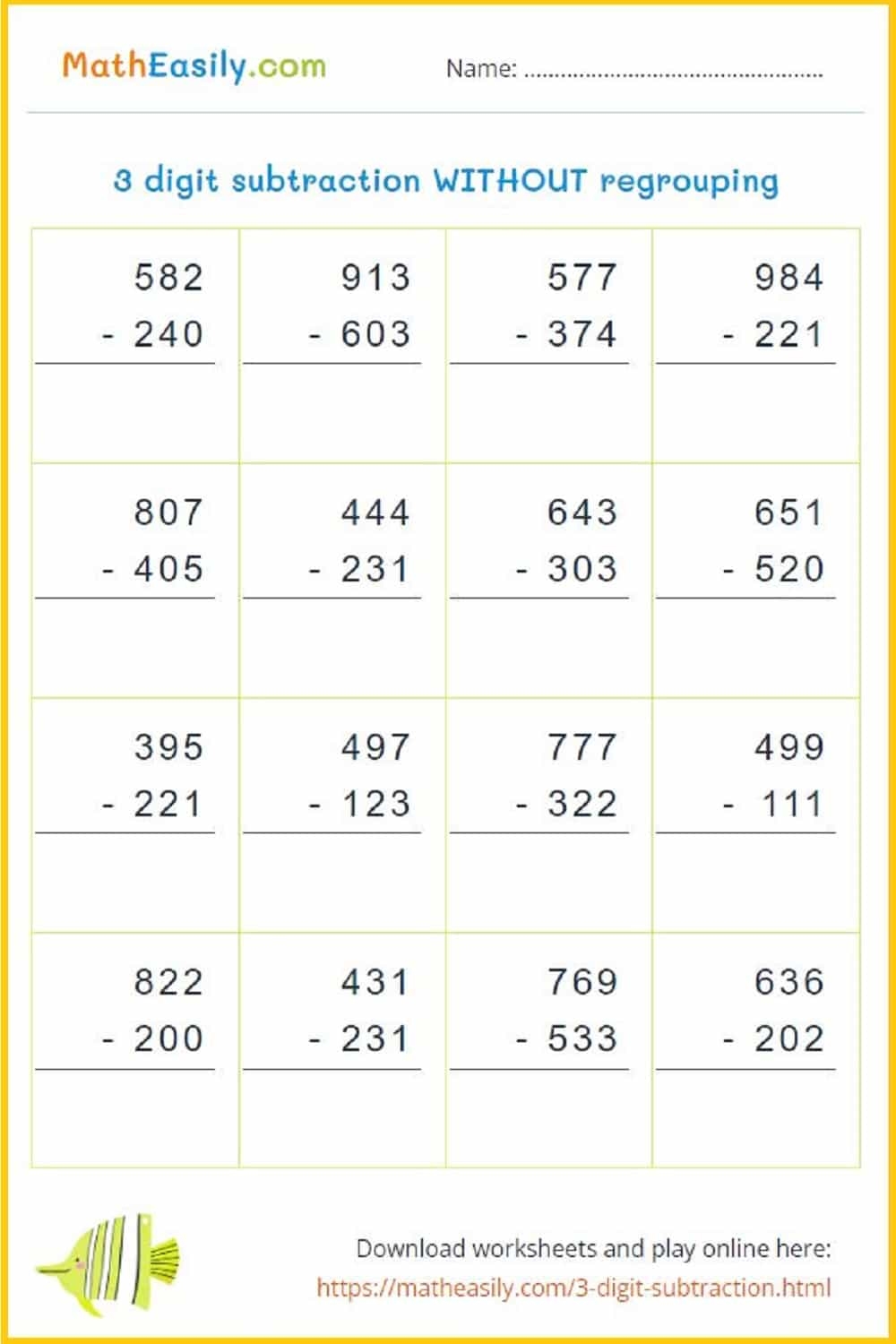 100 Math Subtraction Worksheets PDF Free Download