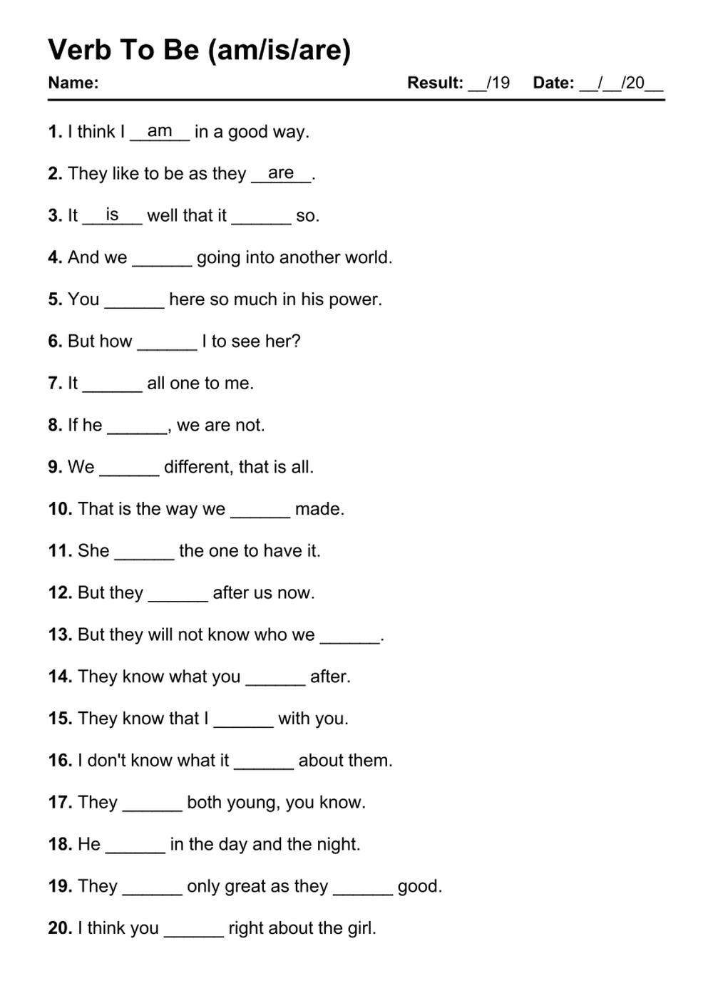 101 Verb To Be PDF Worksheets With Answers 2103 Exercises Grammarism