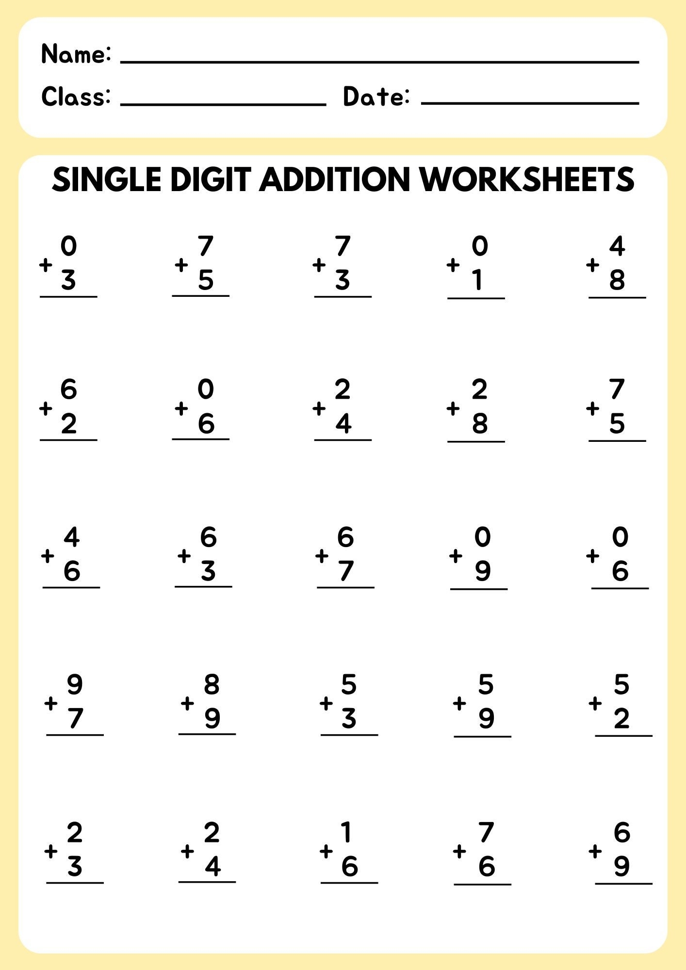 12 Printable Addition Worksheets Single Digit Preschool 1st Worksheets Library