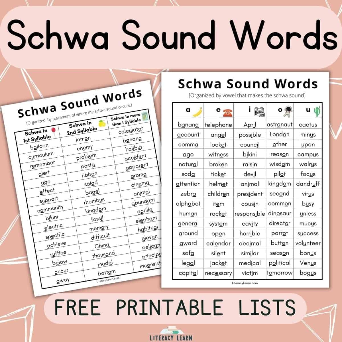 128 Schwa Sound Words Free Printable Lists Literacy Learn