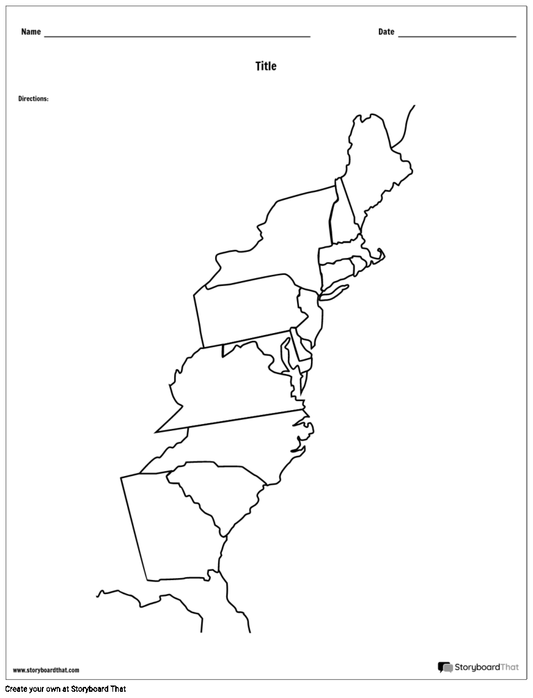 13 Colonies Map Black And White Blank Storyboard Worksheets Library