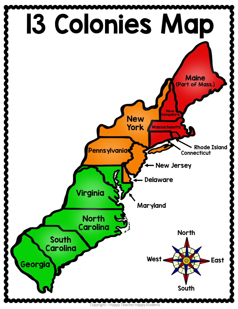 13 Colonies Map Blank Free Printable