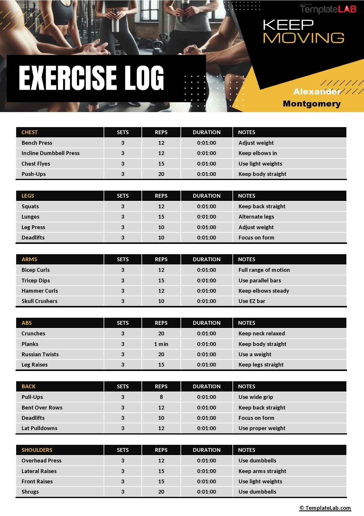 Blank Monthly Workout Log Free Printable