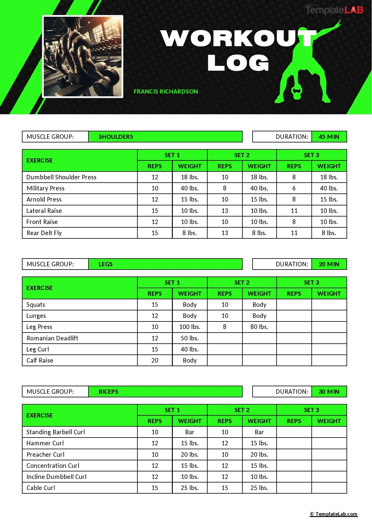 15 Effective Workout Log U0026 Calendar Templates TemplateLab