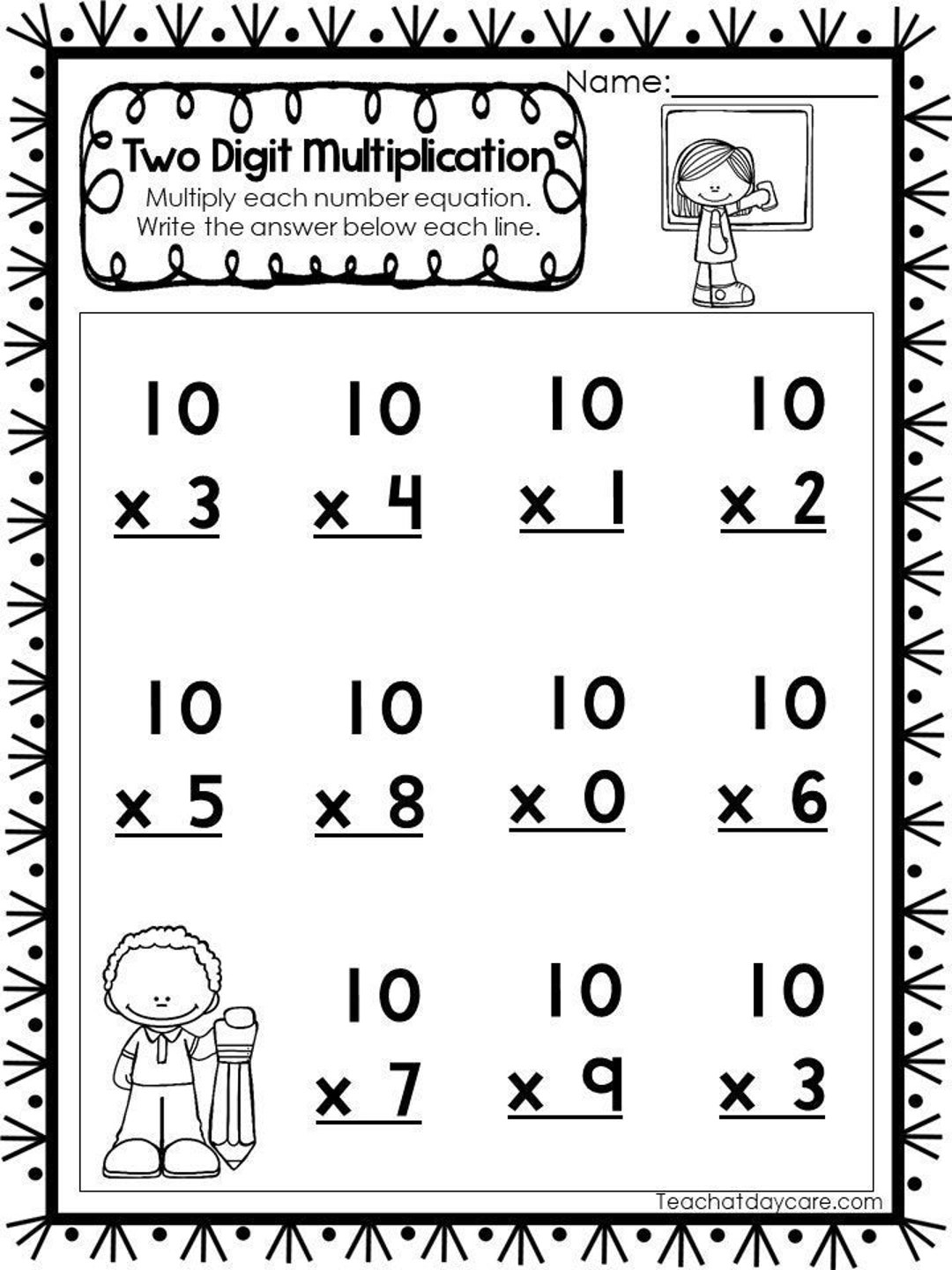 15 Printable Two Digit Multiplication Worksheets Numbers 10 20 2nd 4th Grade Math Etsy