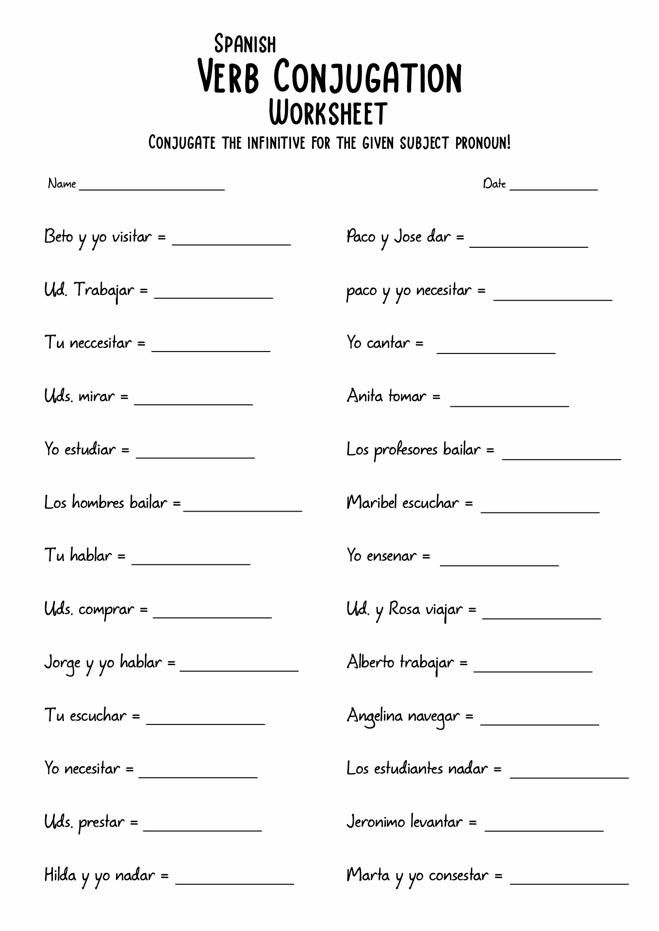 19 Spanish Verb Worksheets Free PDF At Worksheeto