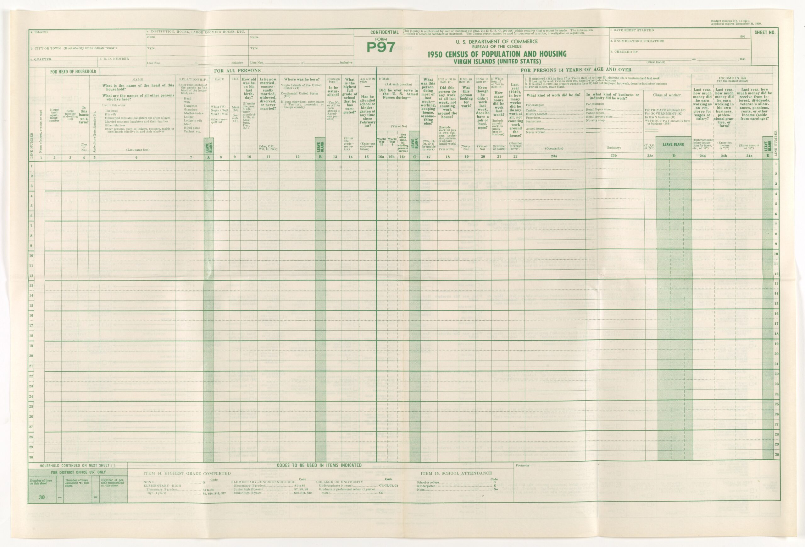 1950 Census Blank Forms 1950 Census