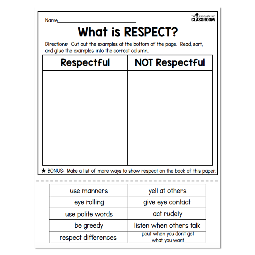 Free Printable Worksheets About Respect