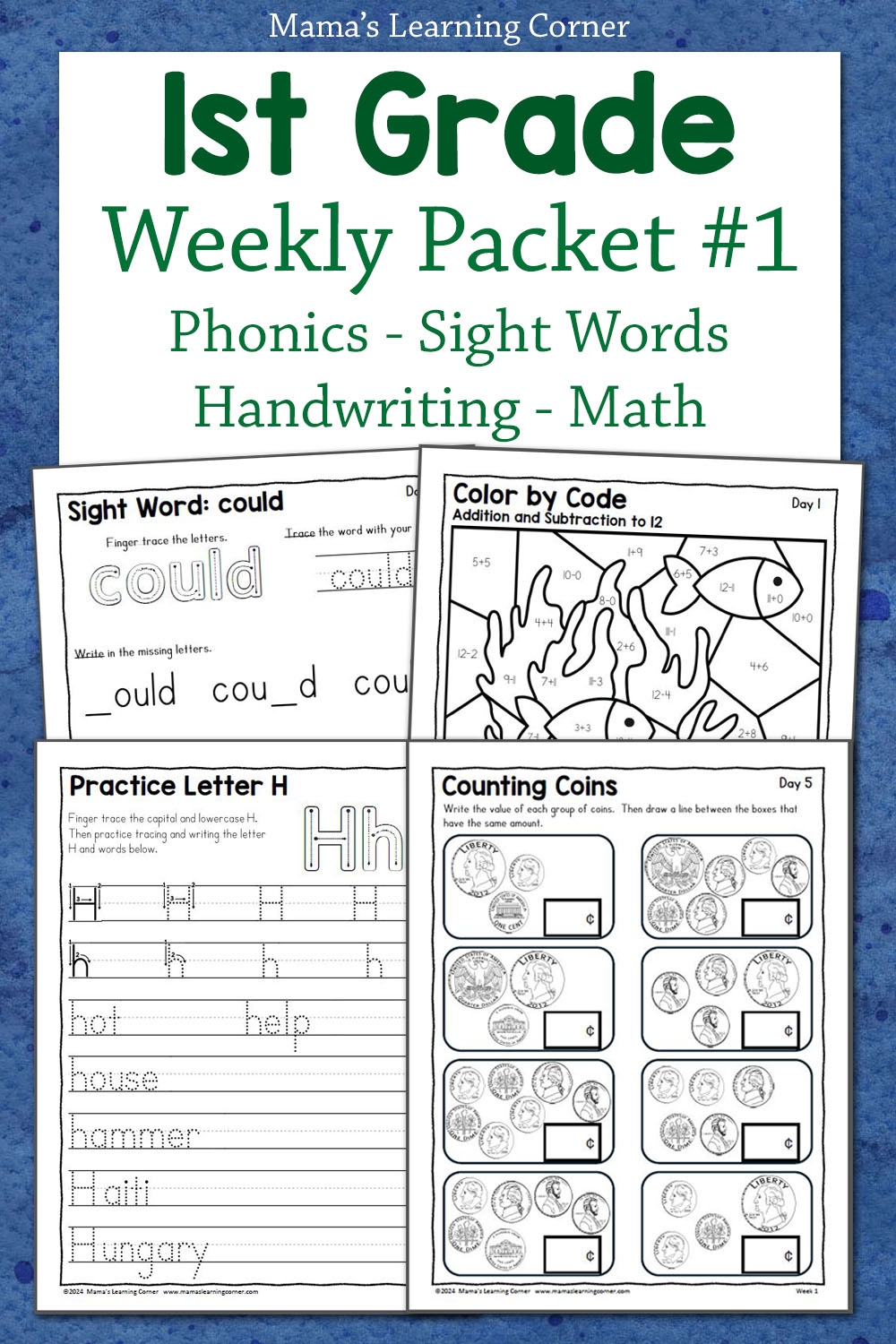 1st Grade Weekly Worksheet Packet 1 With Math And Phonics Mamas Learning Corner