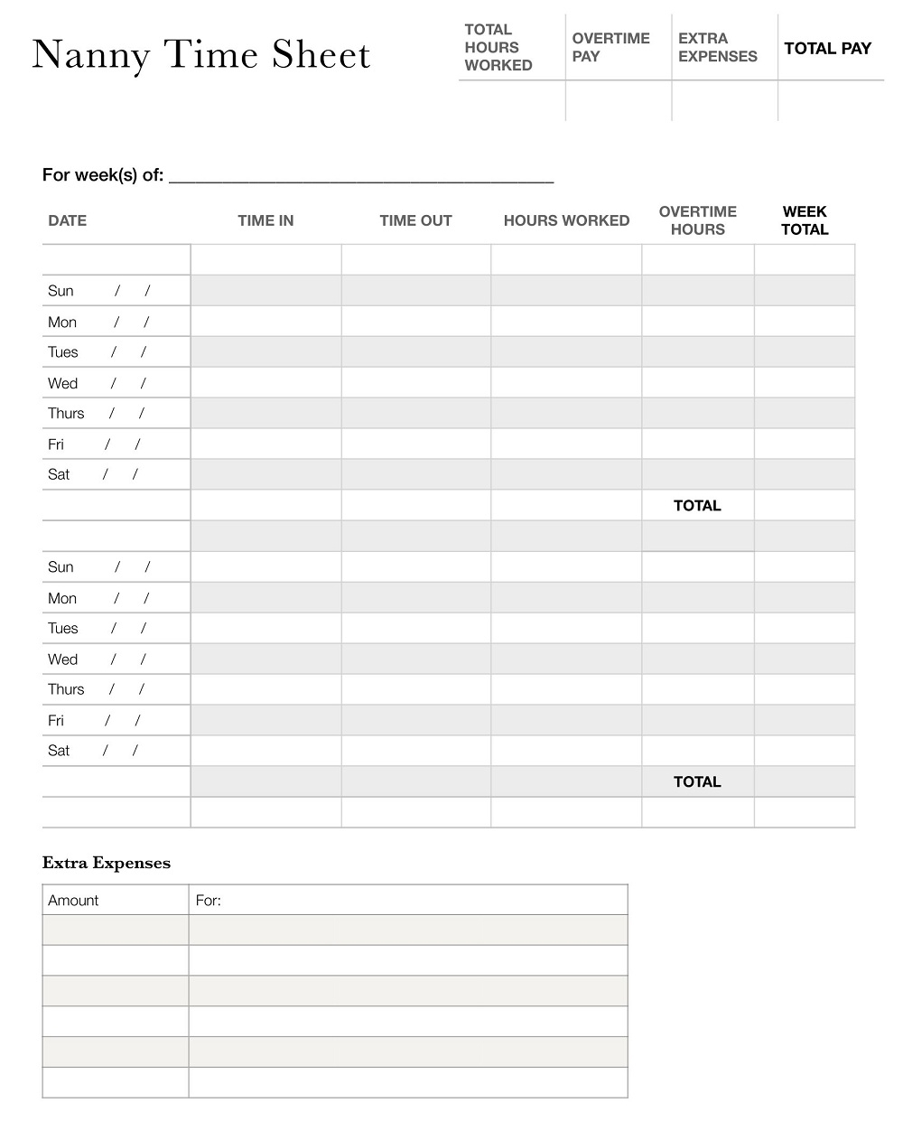 20 Free Printable Nanny Timesheet Templates Sample PDF 