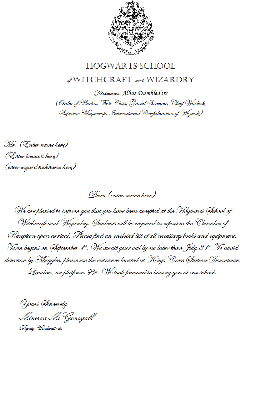 29 Printable Hogwarts Acceptance Letter Templates Worksheets Library