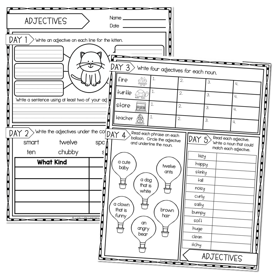 2nd Grade Grammar Worksheets Adjectives Lucky Little Learners Worksheets Library
