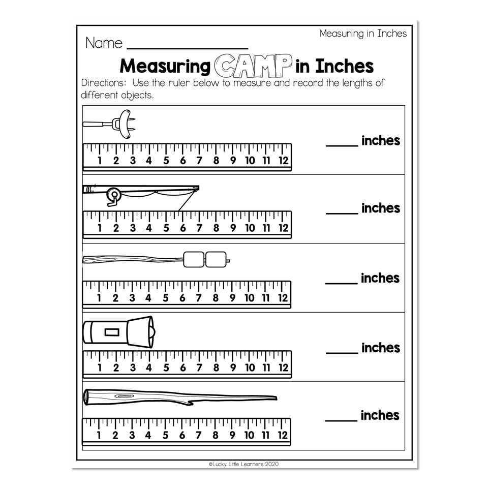 2nd Grade Math Worksheets Measurement Measuring In Inches Measuring Camp In Inches Lucky Little Learners