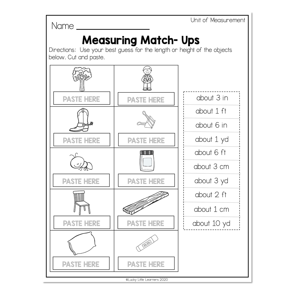 2nd Grade Math Worksheets Measurement Unit Of Measurement Measuring Match Ups Lucky Little Learners