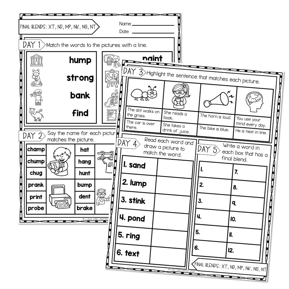 2nd Grade Phonics Worksheets Final Blends XT ND MP NK NG And NT Lucky Little Learners