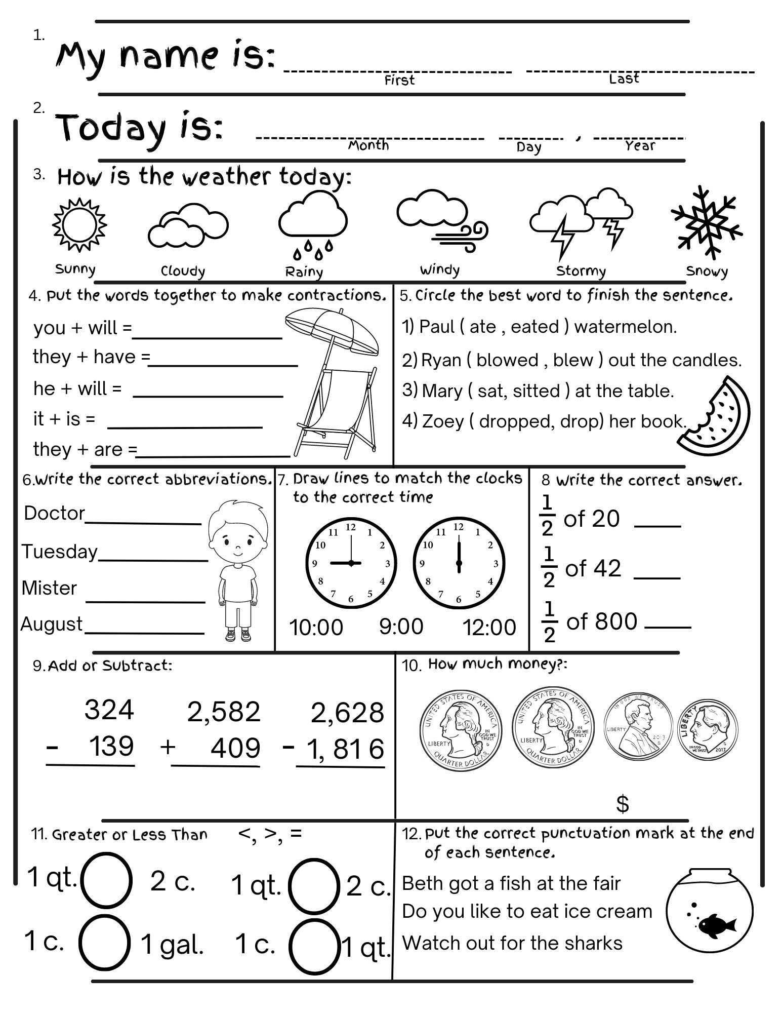 2nd Grade Summer Review Worksheets Printable End Of Year 