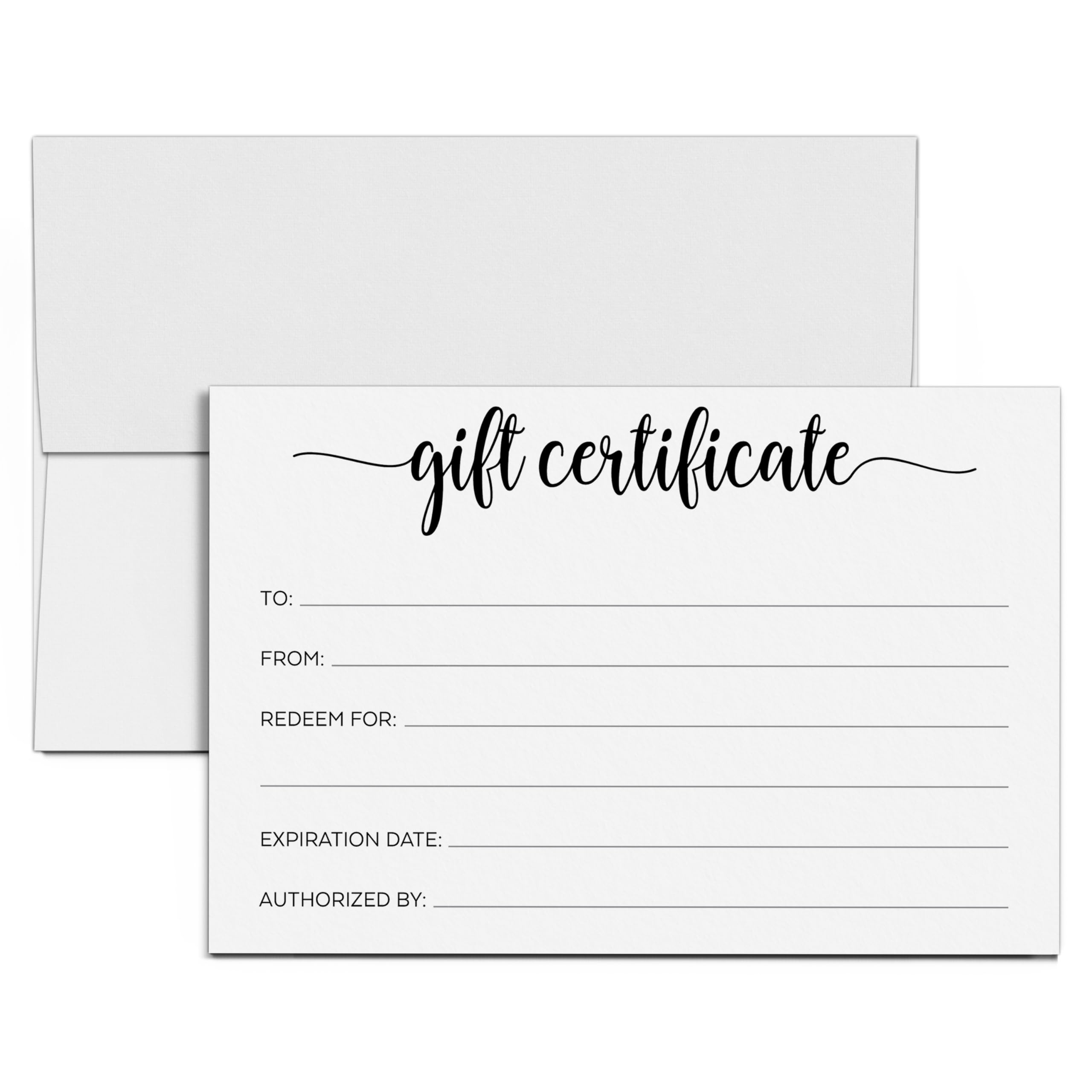 321Done Blank Gift Certificates With Envelopes Made In USA Simple White Generic 4x6 Small Service Business Beauty Spa Salon Holiday Birthday