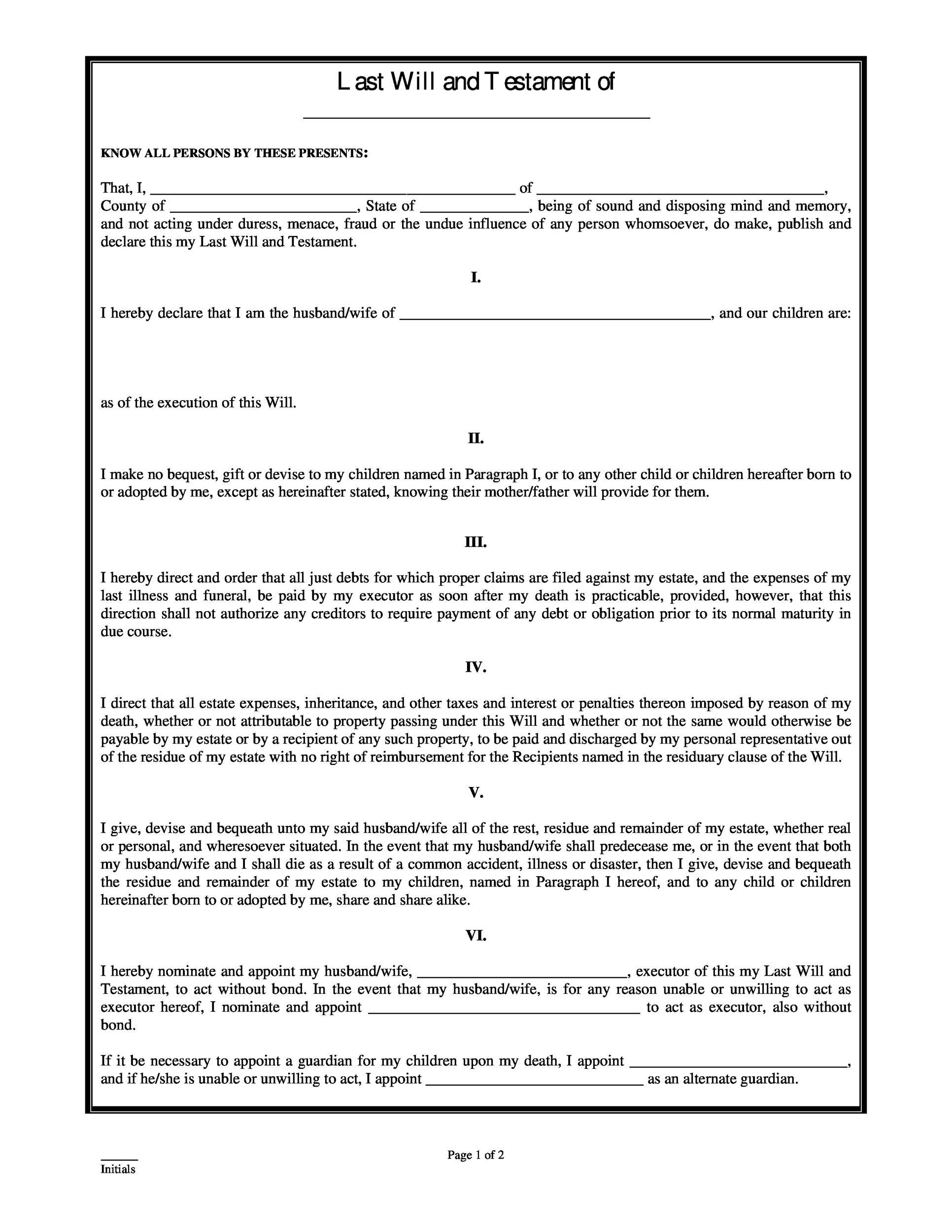 39 Last Will And Testament Forms U0026 Templates TemplateLab