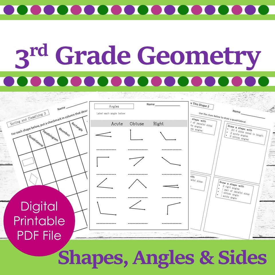 3rd Grade Geometry math Printable Worksheets geometry For Third Grade Etsy