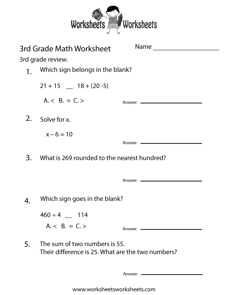 3rd Grade Math Review Worksheet Worksheets Worksheets