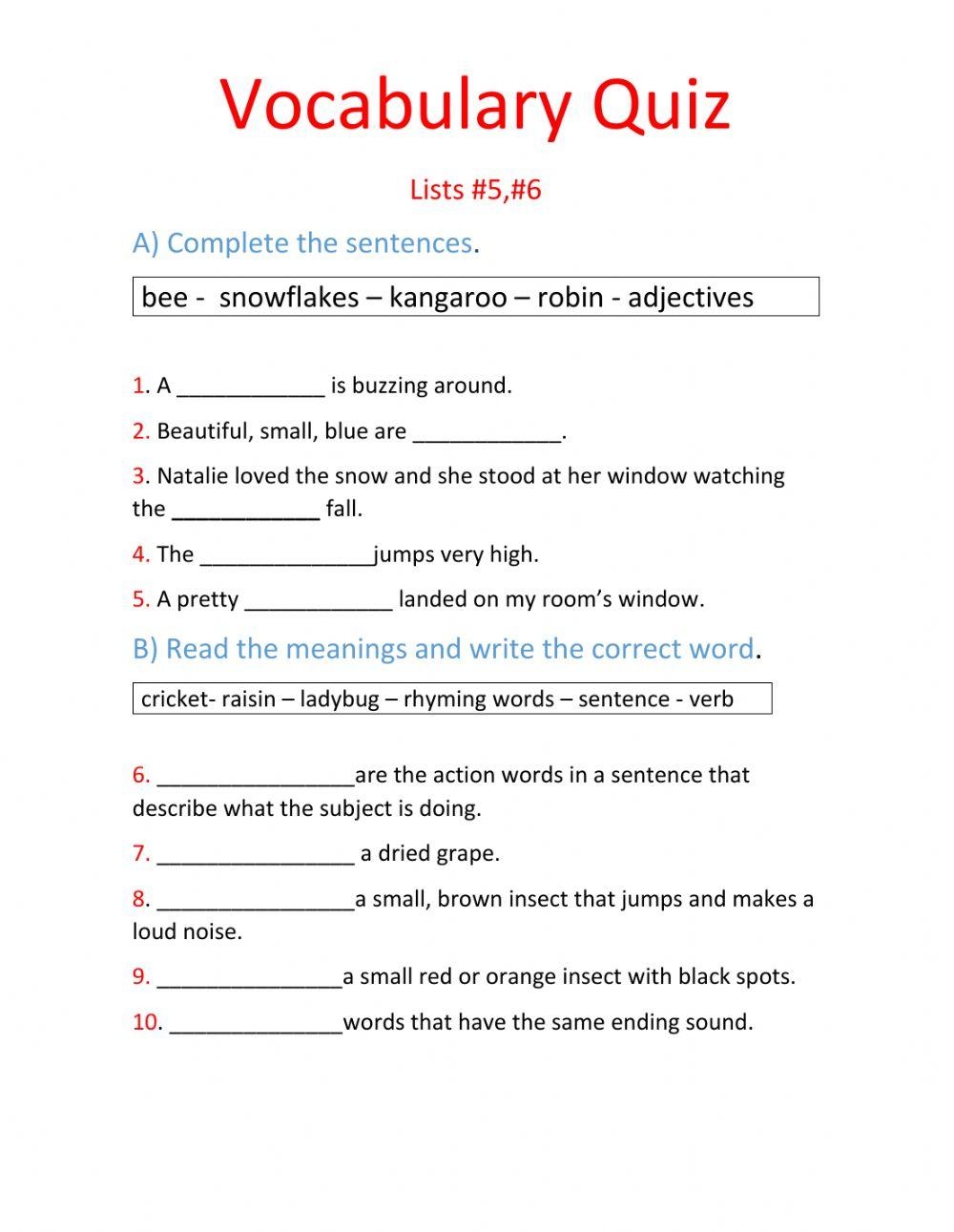 Free Printable Third Grade Vocabulary Worksheets