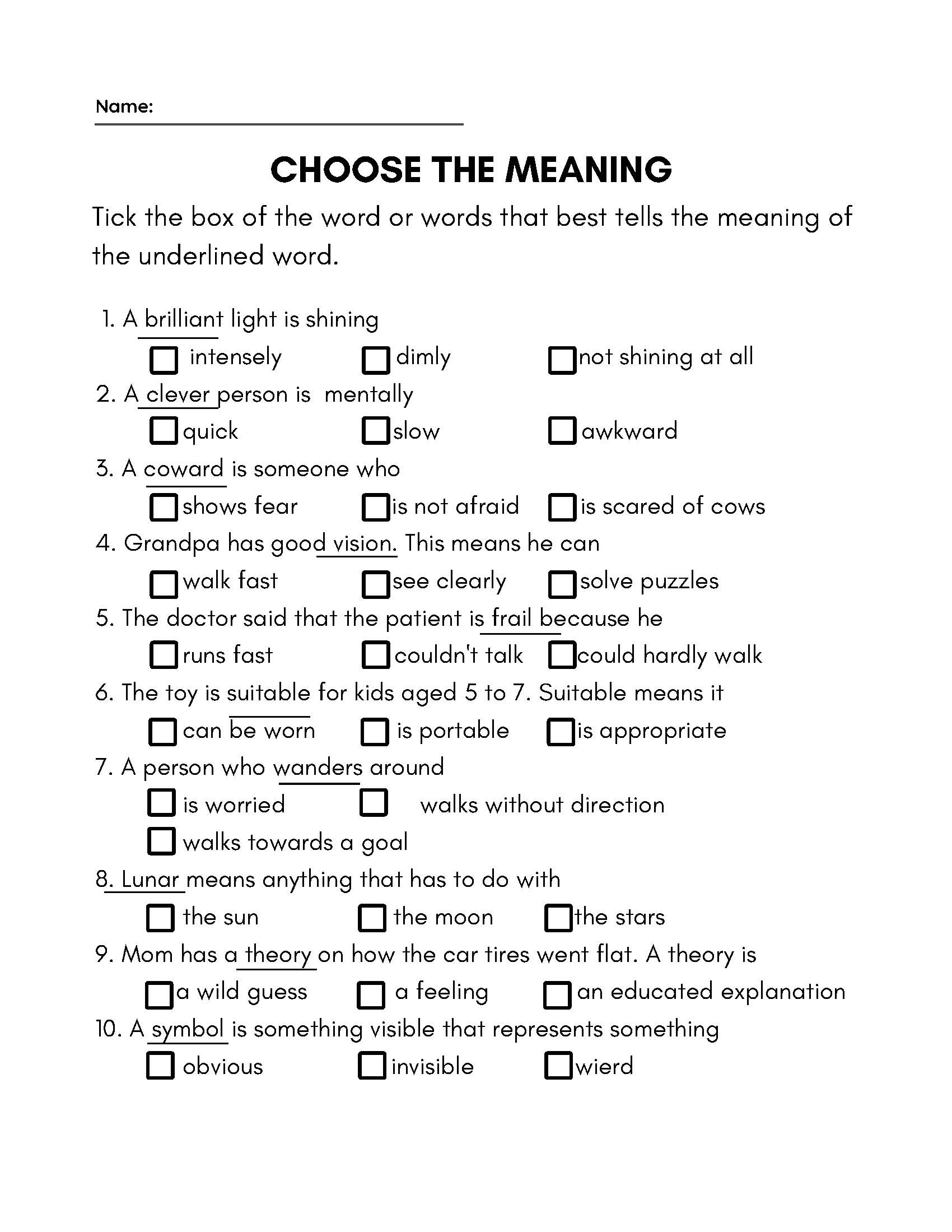 3rd Grade Vocabulary Worksheets