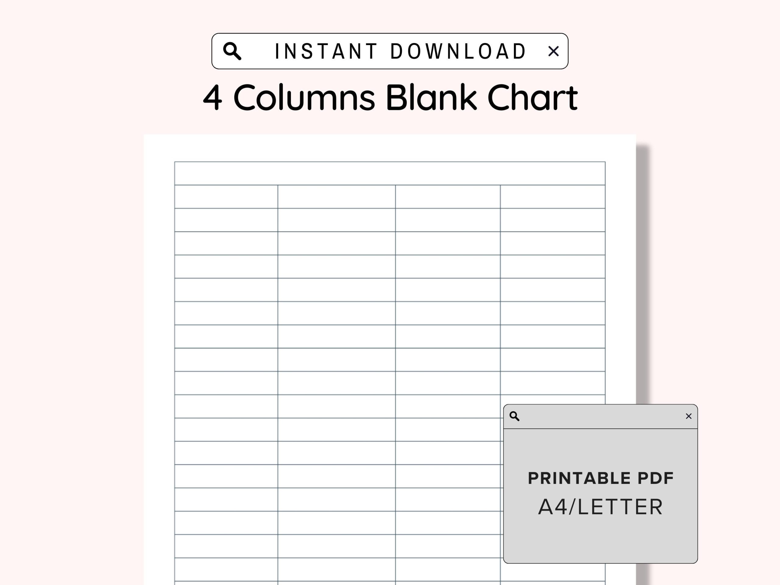 4 Blank Columns Chart Text Input Print And Write Printable Digital 