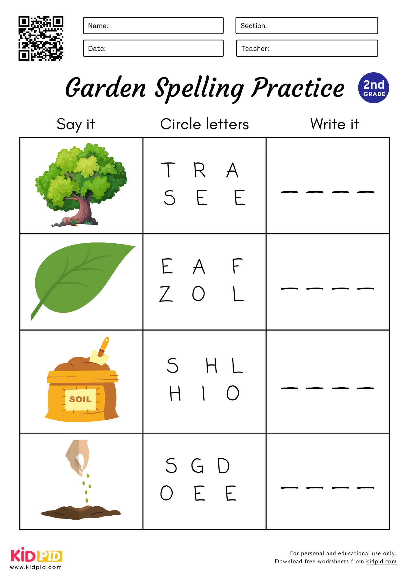4 Letter Garden Spelling Worksheet For Grade 2 Kidpid