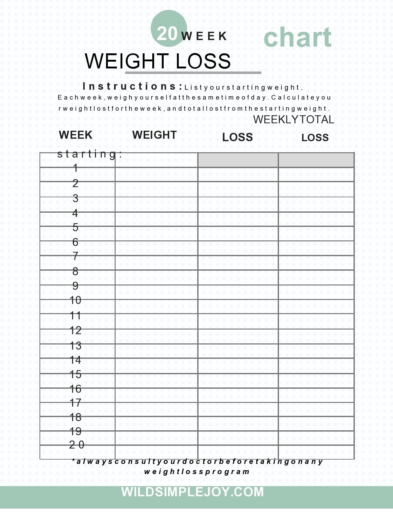 Free Printable Weight Loss Worksheets