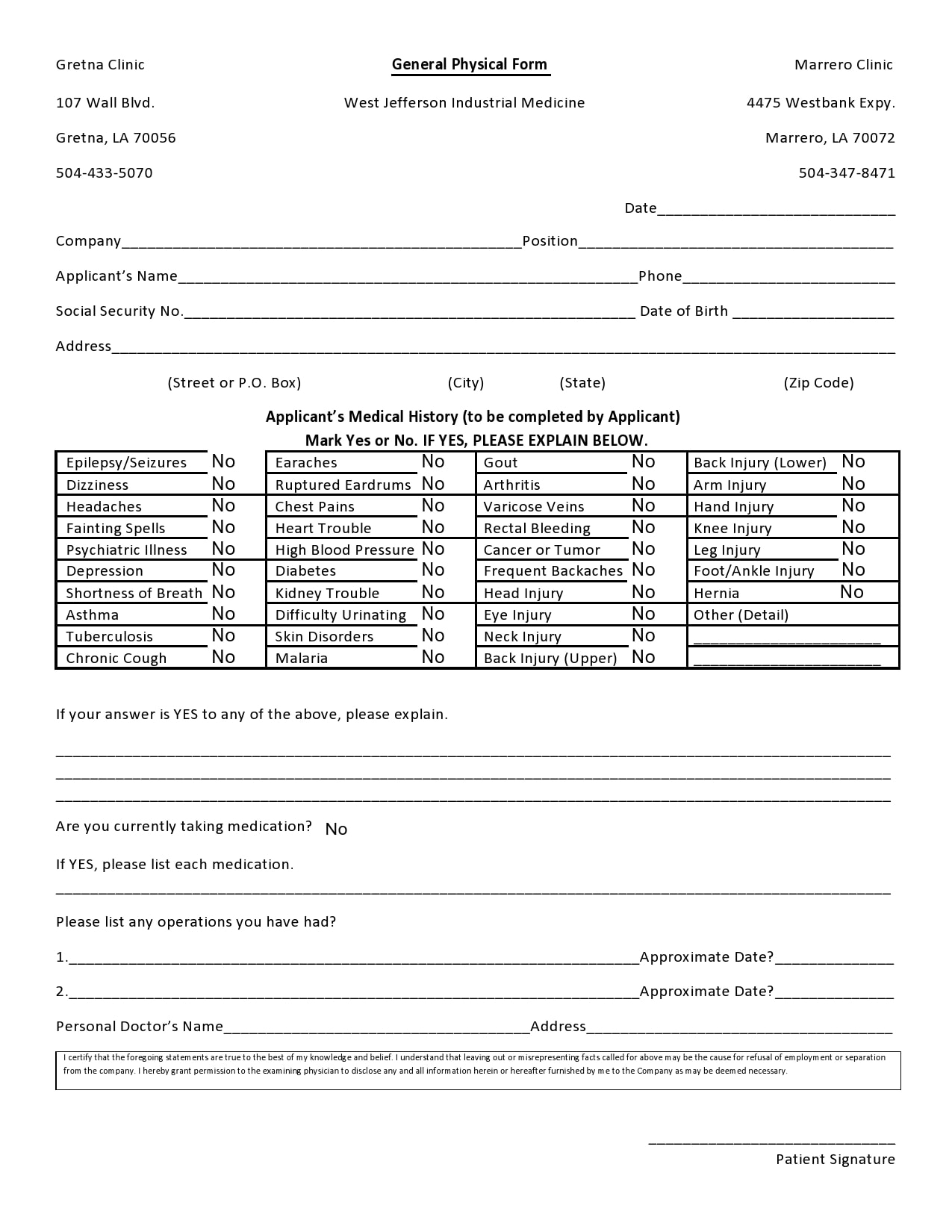 Free Printable Blank Medical Forms