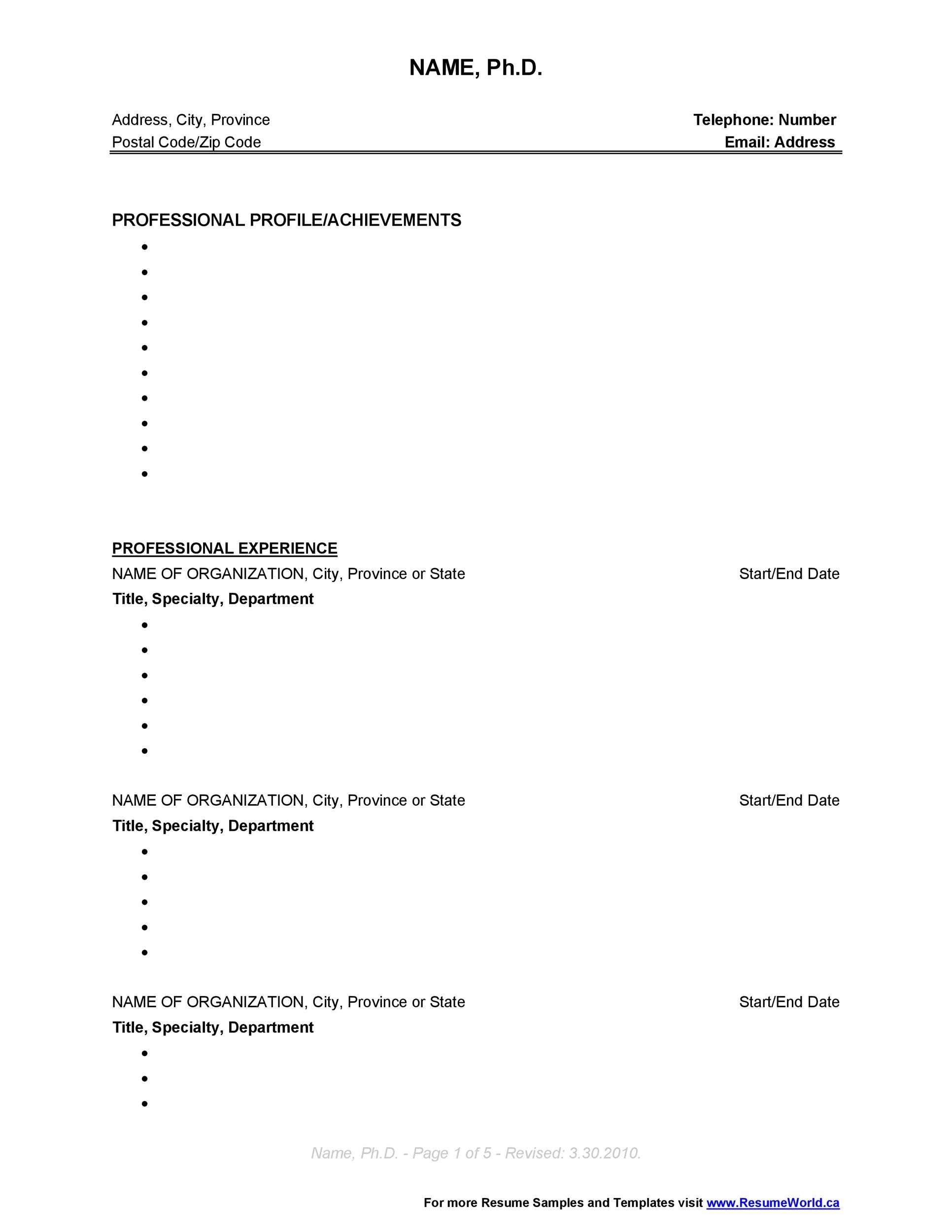 Free Printable Blank Cv