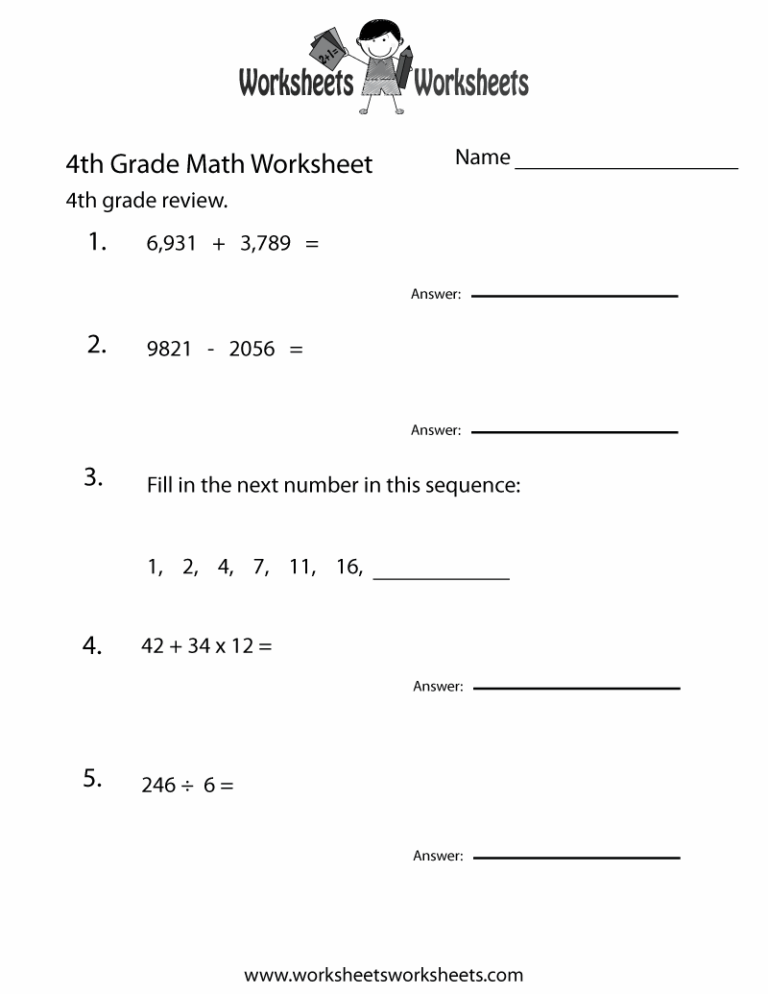 4th Grade Math Review Worksheet Worksheets Worksheets