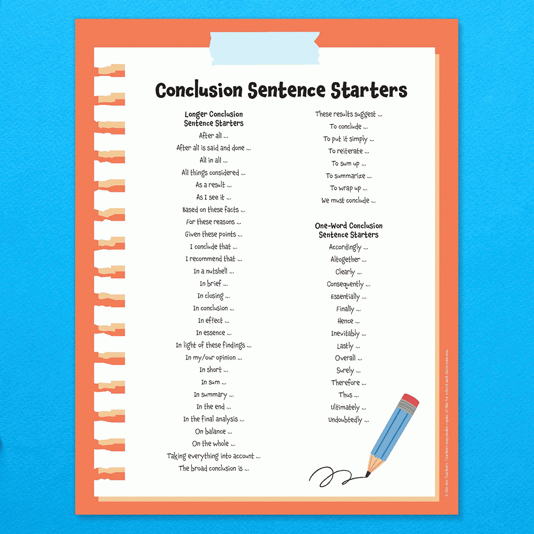 50 Conclusion Sentence Starters Plus A Free Printable 