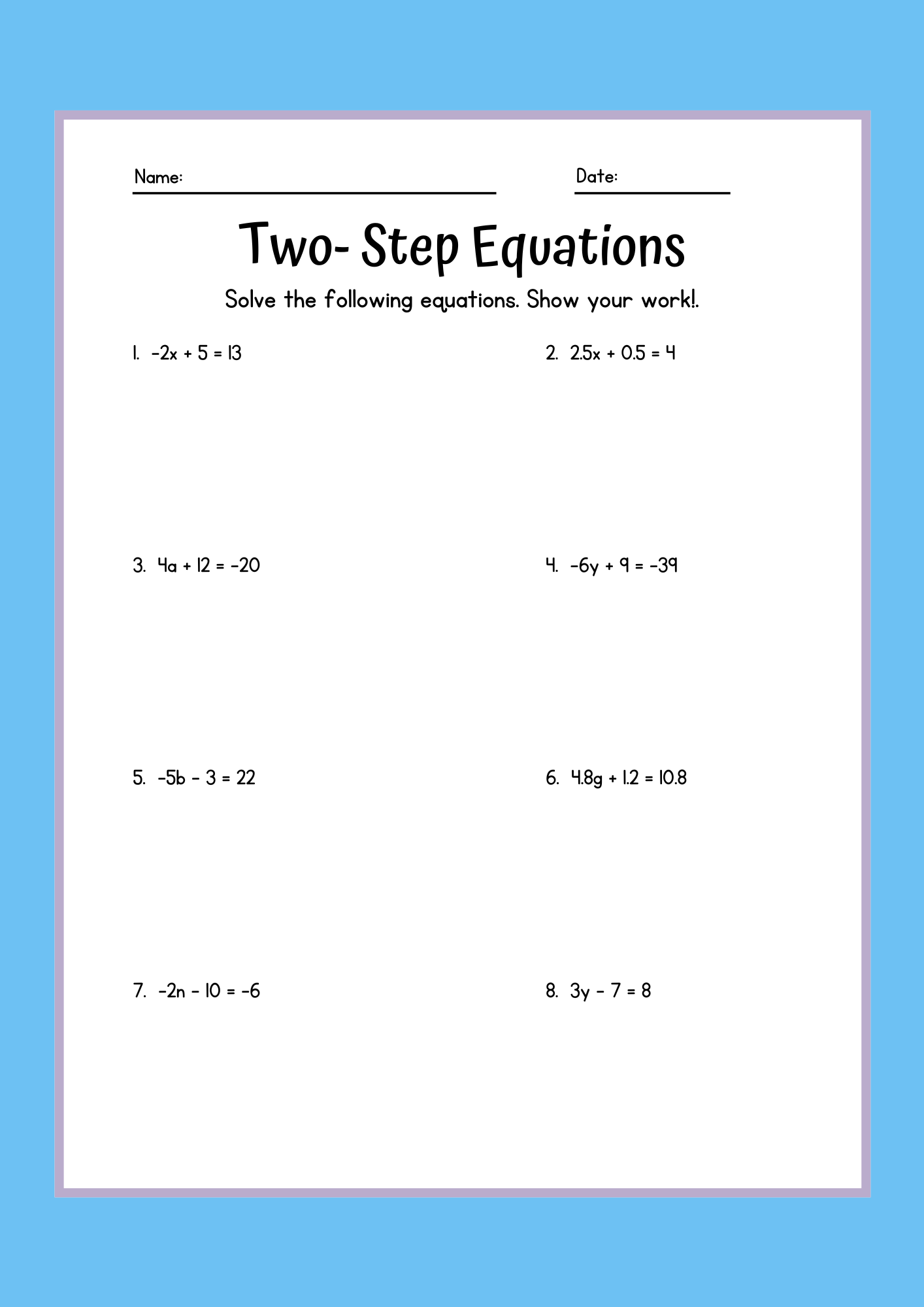 50 Two Step Equations Worksheet Samples To Download In PDF
