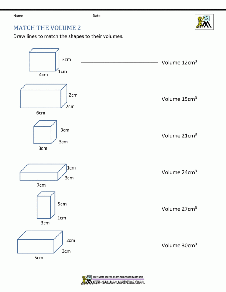 5th Grade Volume Worksheets