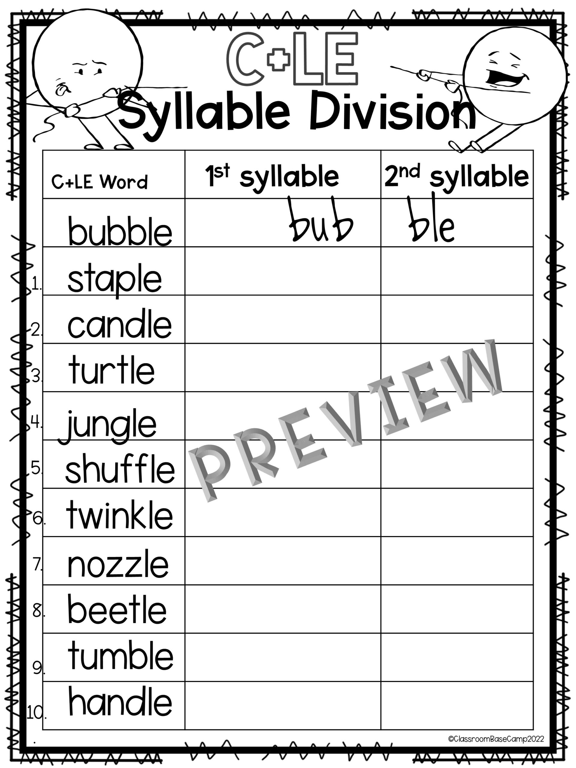 6 Syllable Types Syllable Division Rules Orton Gillingham Worksheets Library