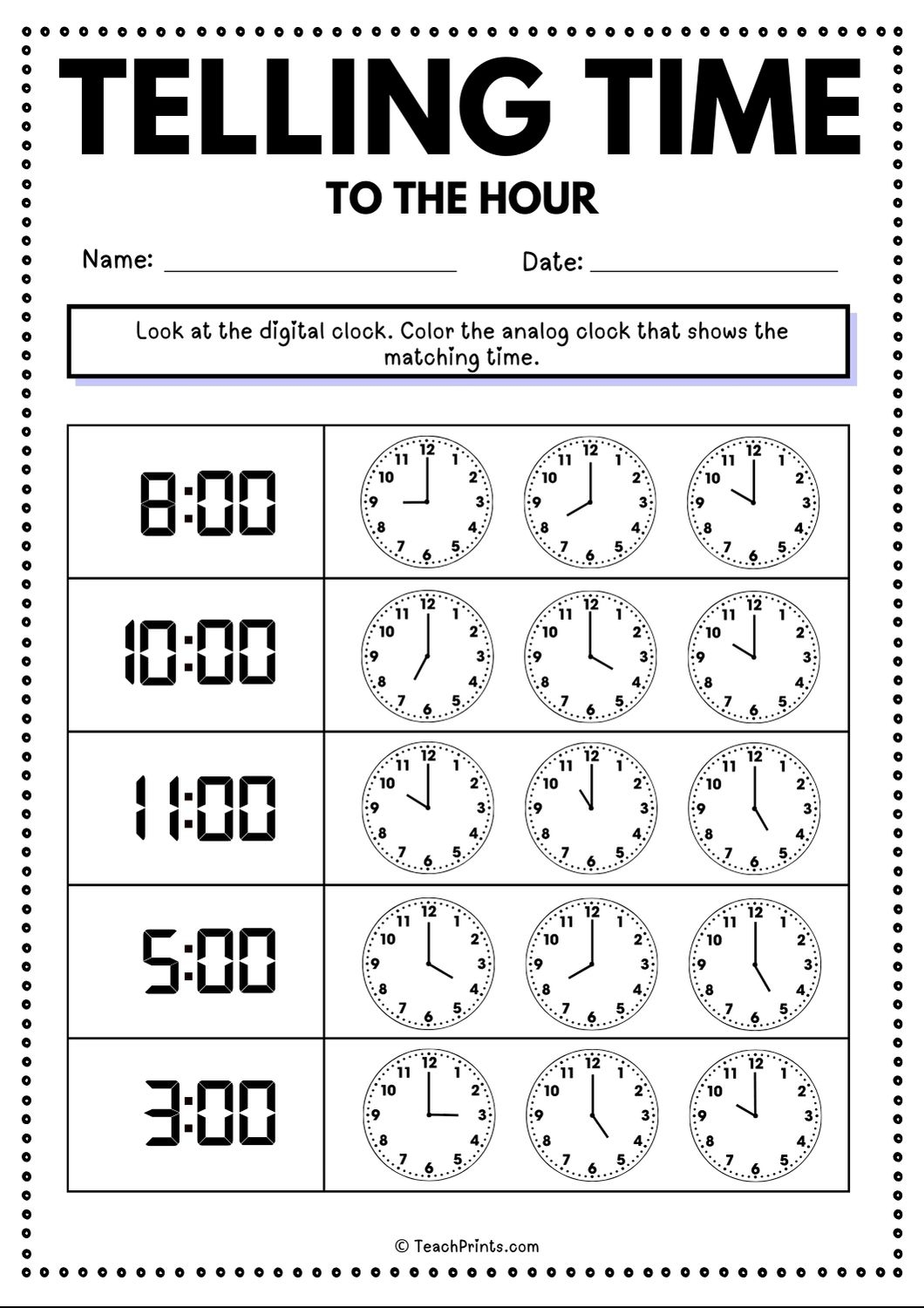 60 Free Telling Time Worksheets Teach Prints