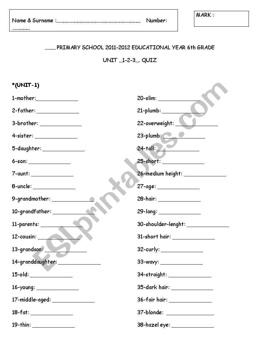 6th Grade Unit 1 2 3 Vocabulary ESL Worksheet By Sadeceseda