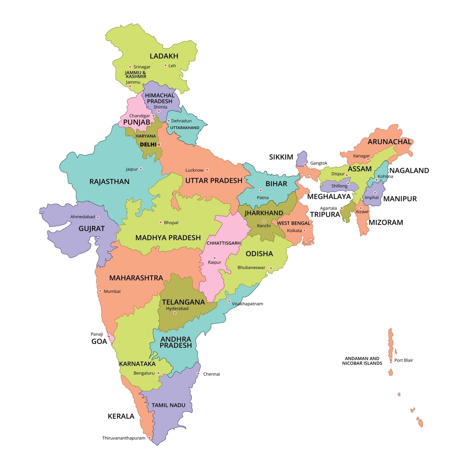 8 Free Printable And Blank India Map With States U0026 Cities