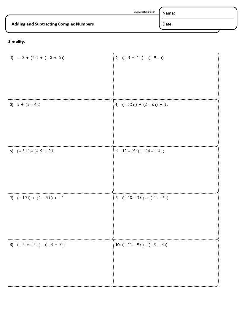 Adding And Subtracting Complex Numbers Worksheets