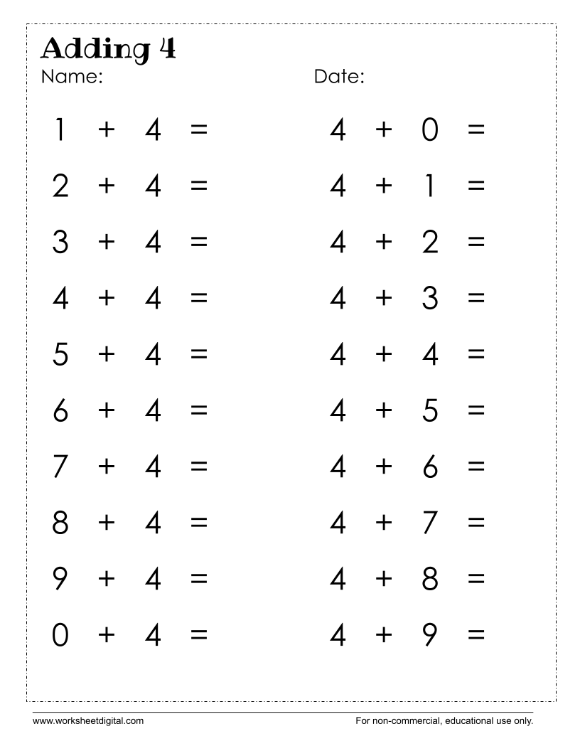 Adding With 4 Worksheet Digital 1 Teacher Made Resources