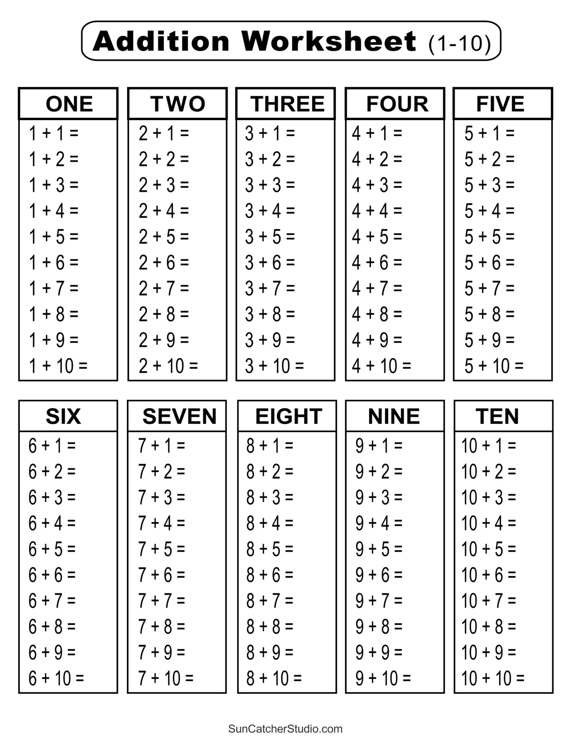 Addition Charts Tables U0026 Worksheets Free Printable PDF Files Free Printables Monograms Design Tools Patterns U0026 DIY Projects
