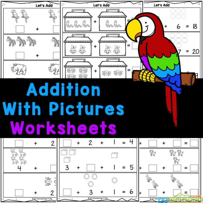 Addition With Pictures Math Worksheets For Kindergarten