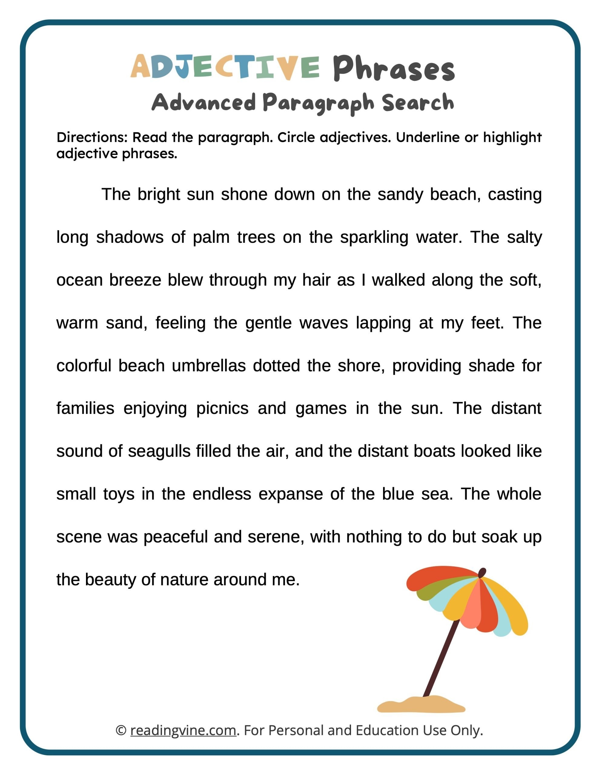 Adjective Phrases Worksheets ReadingVine Worksheets Library
