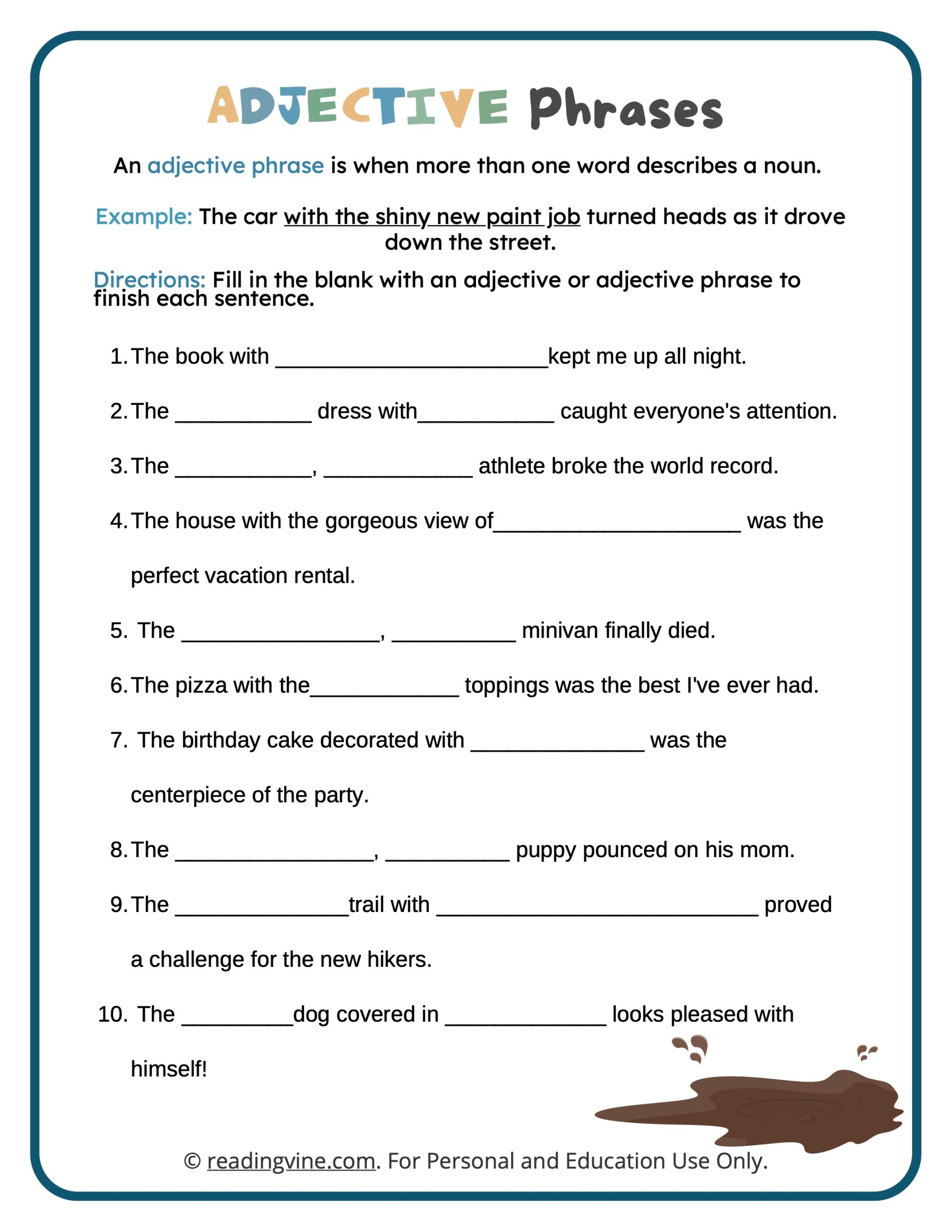 Adjective Phrases Worksheets ReadingVine Worksheets Library