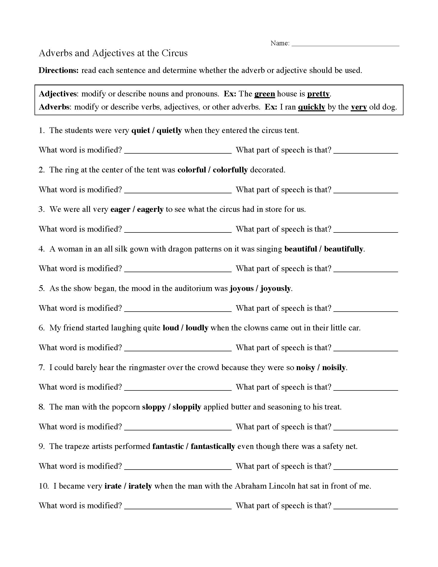 Adverbs And Adjectives Worksheets K5 Learning Worksheets Library