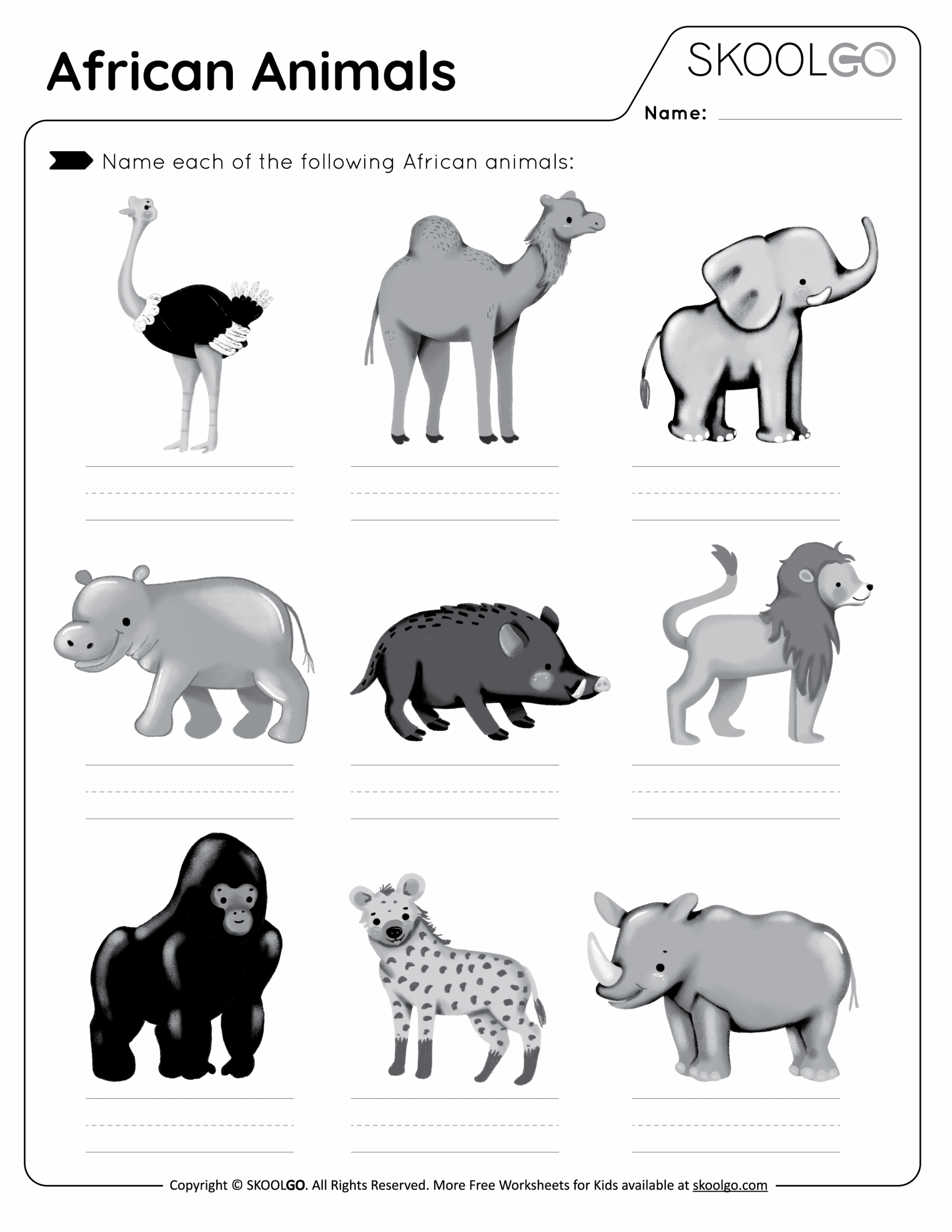 African Animals Free Worksheet SKOOLGO