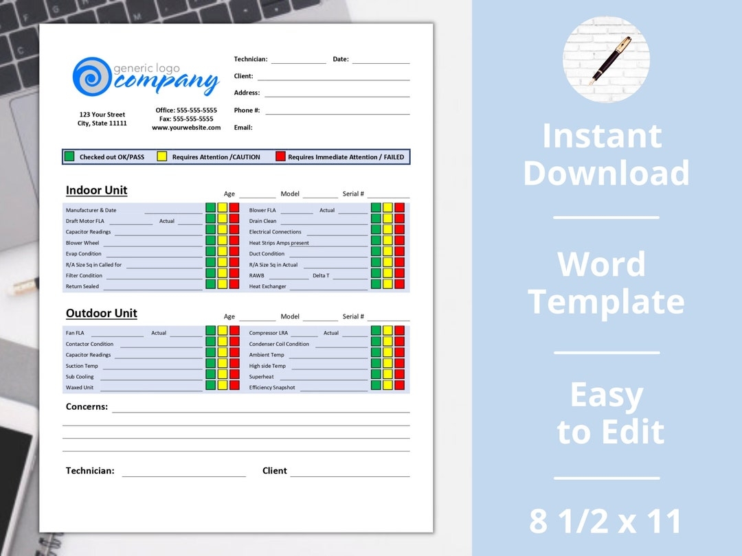 Free Printable Blank Furnace Maintenance Checklist