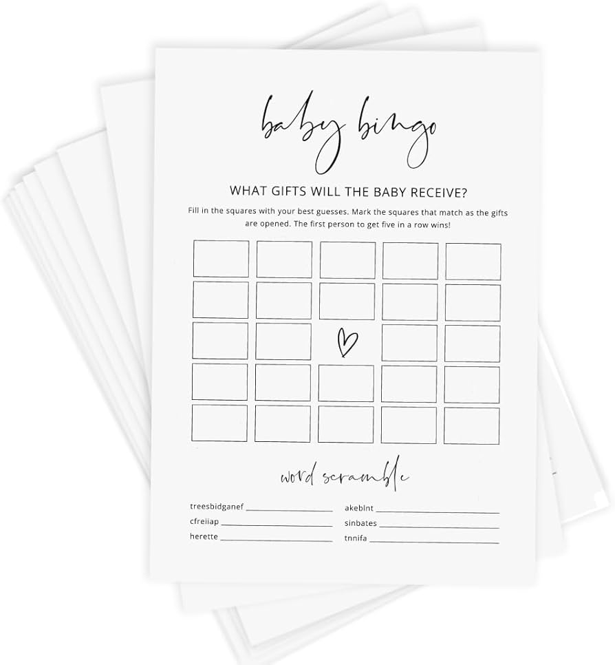 Amazon Baby Shower Bingo Game Baby Gift Bingo With Word 